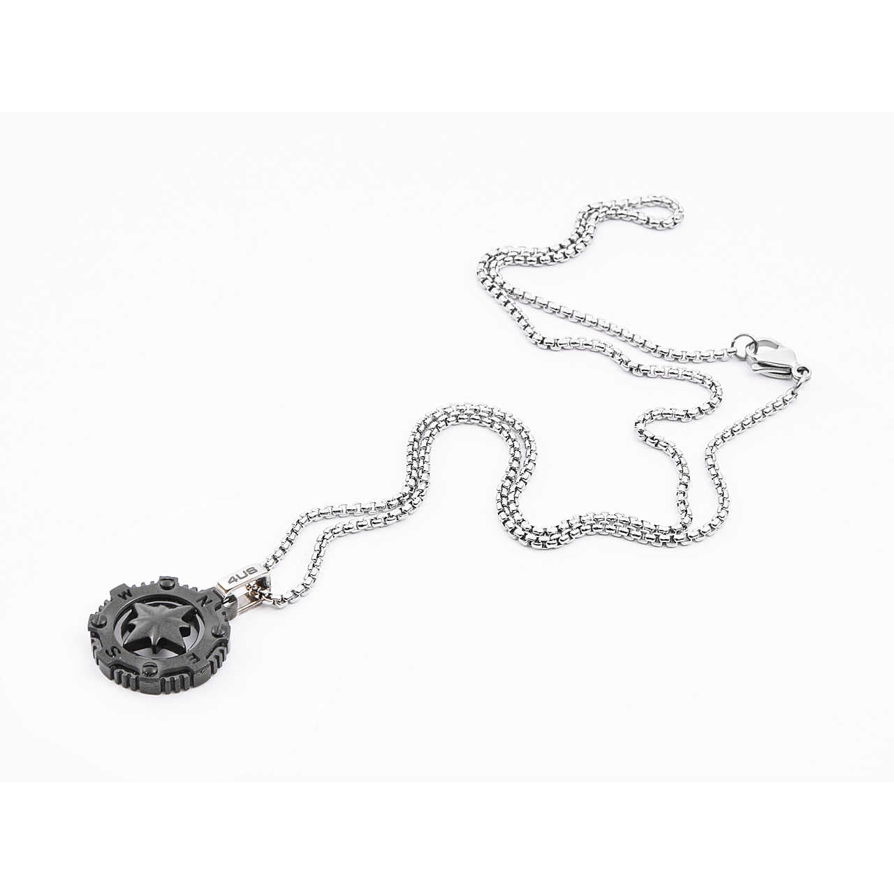 Collana Uomo 4US Cesare Paciotti Acciaio Bianco nero  con  rosa dei venti  4UCL4073
