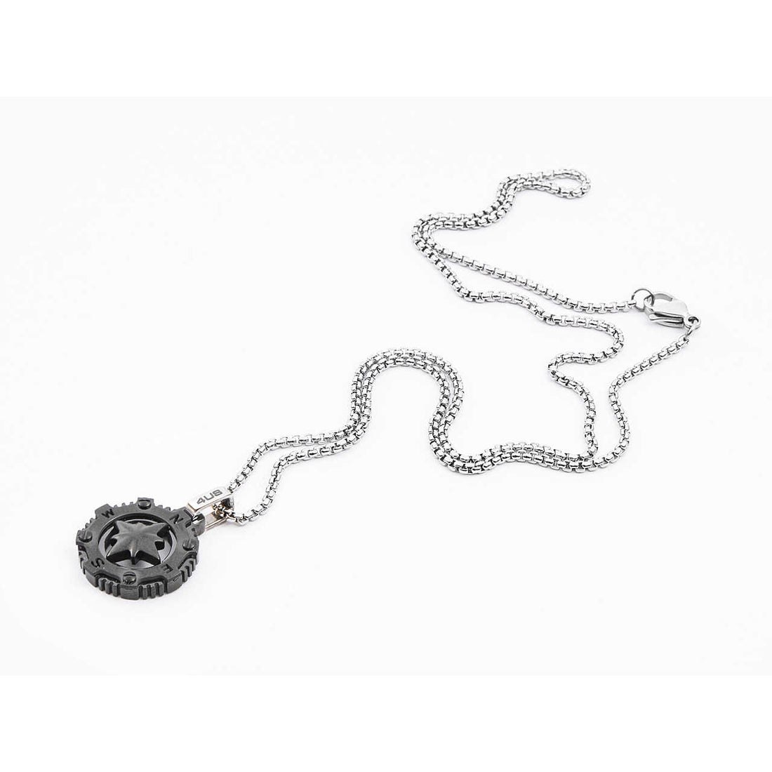 Collana Uomo 4US Cesare Paciotti Acciaio Bianco nero  con  rosa dei venti  4UCL4073