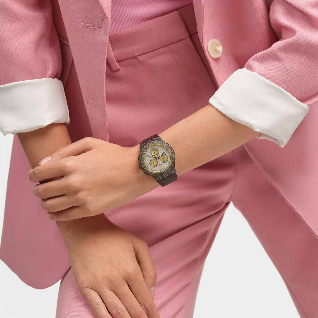 Orologio Unisex Swatch Golden Radiance Grigio Oro Quarzo Cronografo Data SUSM100