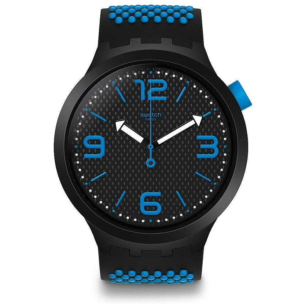 Orologio Uomo Gomma Swatch Solo Tempo Big Bold Nero Blu Numeri Quarzo