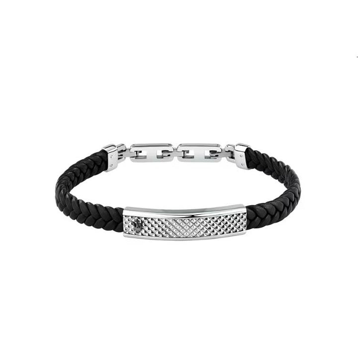 Bracciale Uomo Maserati Acciaio Pelle Semirigido Nero Targhetta Acciaio JM525AVE36