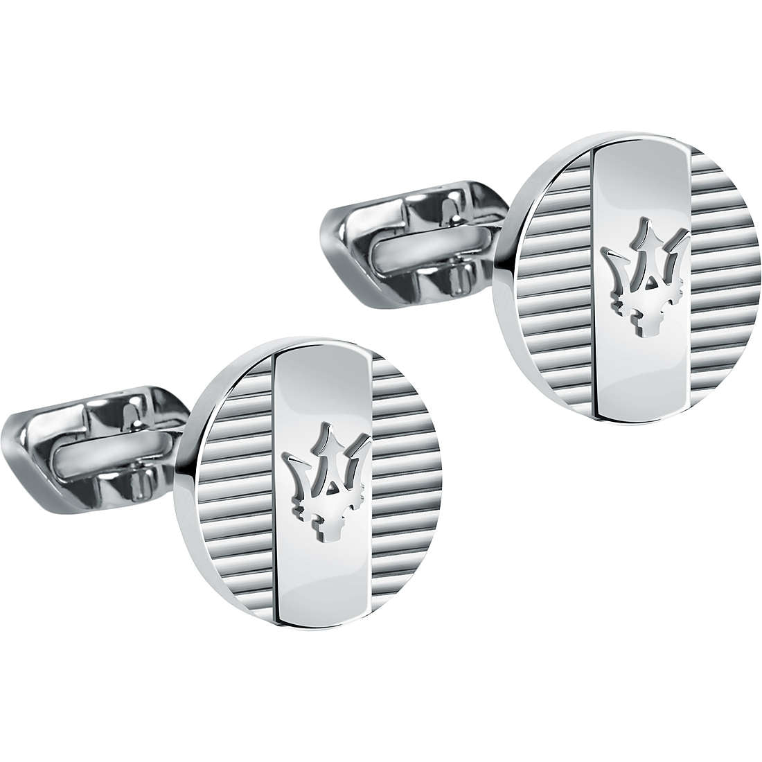 Gemelli Uomo Acciaio Maserati Logo Centrale Lucido Barre Laterali JM121ATK13