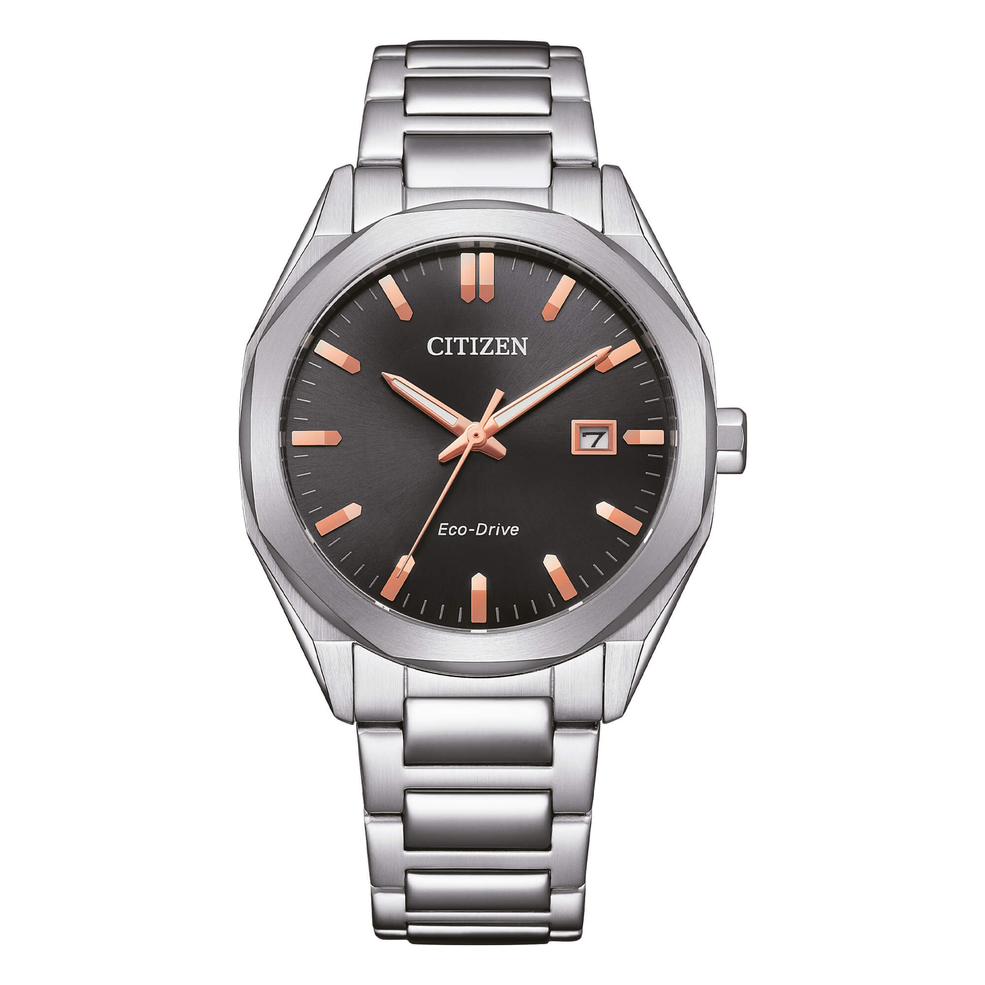 Orologio Uomo Citizen Acciaio Eco-Drive Antracite Nero Rosè Data BM7620-83E