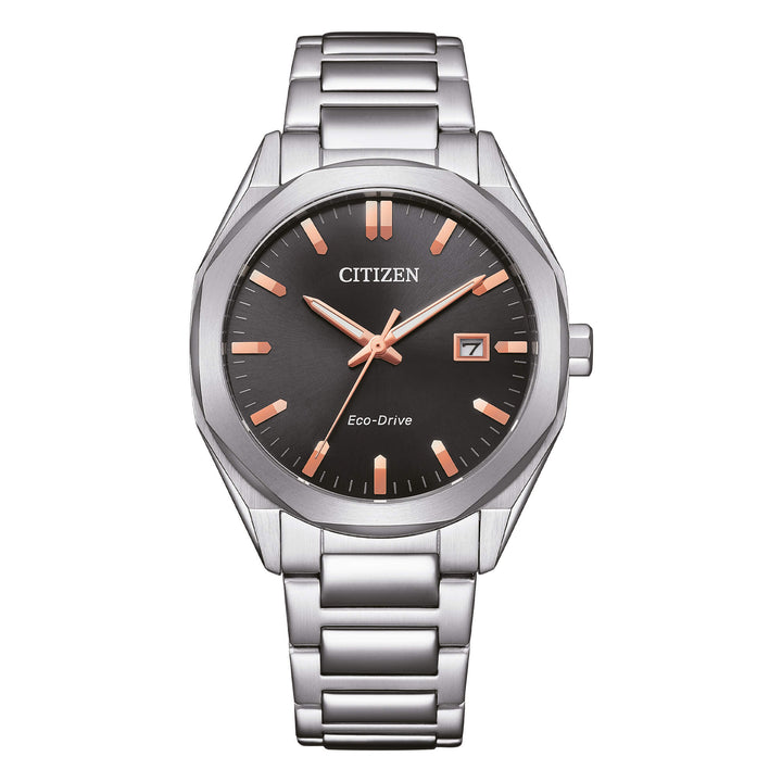 Orologio Uomo Citizen Acciaio Eco-Drive Antracite Nero Rosè Data BM7620-83E