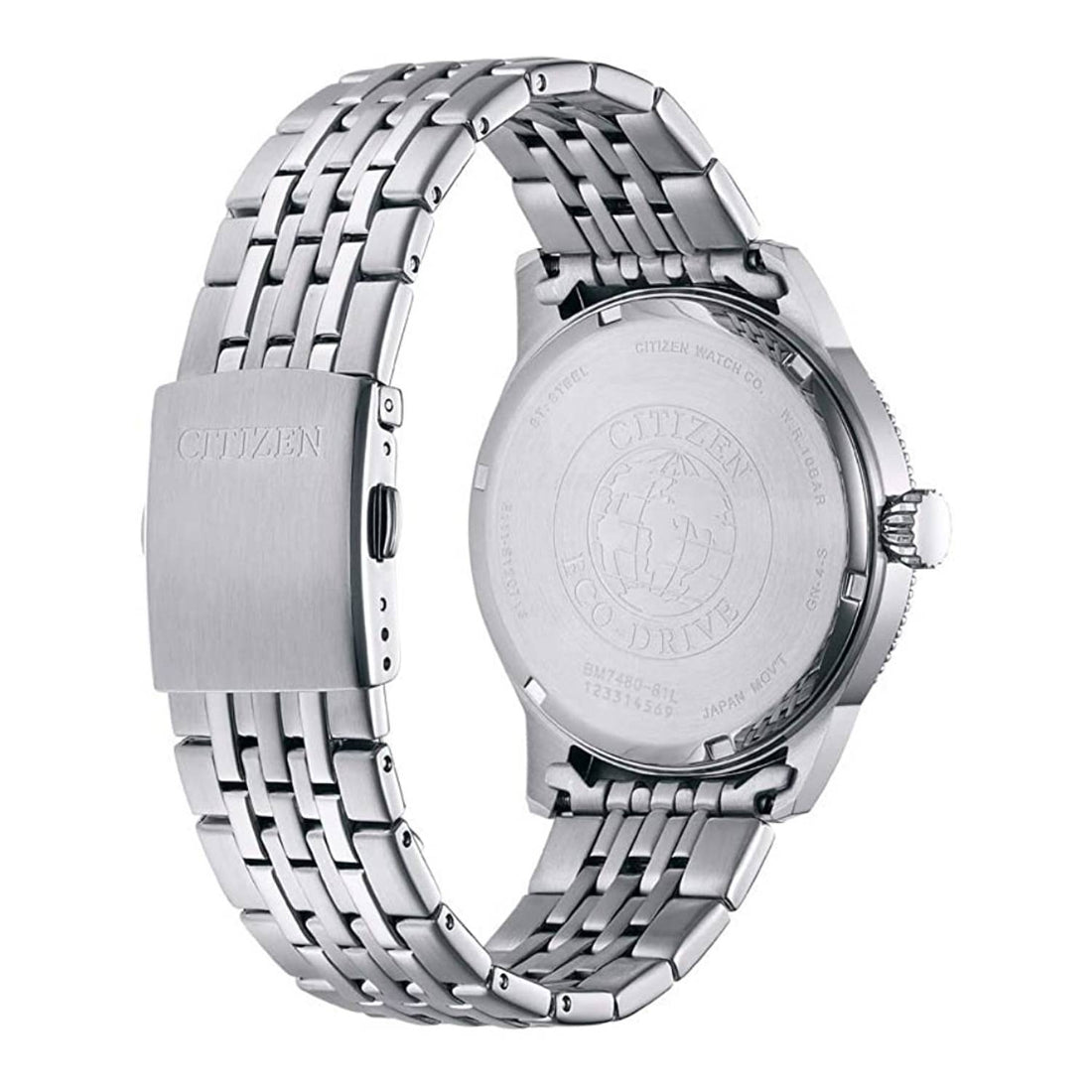 Orologio Uomo Acciaio Citizen Eco Drive Solo Tempo Datario Fondo Blu BM7480-81L