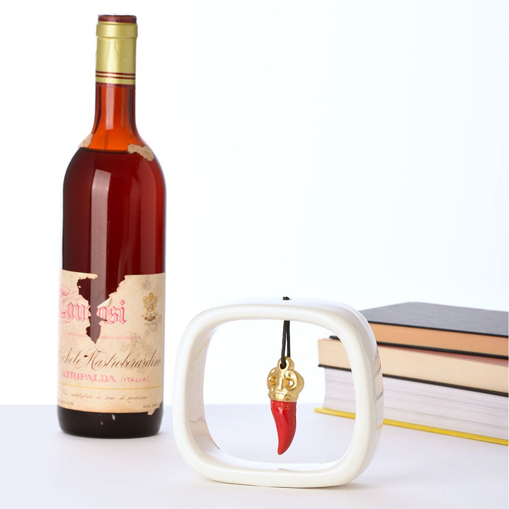 Corno Portafortuna Rosso Cornice Bianca Ceramica Macrì TE080