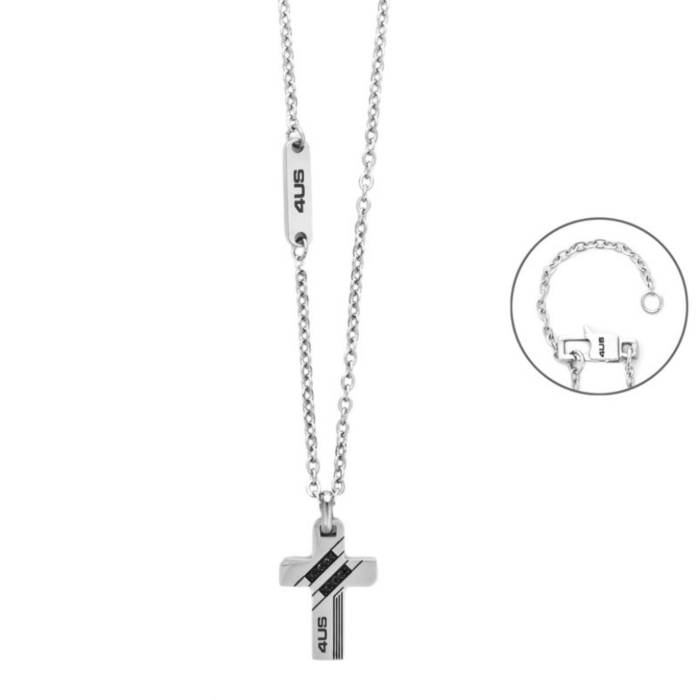 Collana Uomo 4US Cesare Paciotti Acciaio Pvd Nero Croce Zirconi Neri 4UCL8589