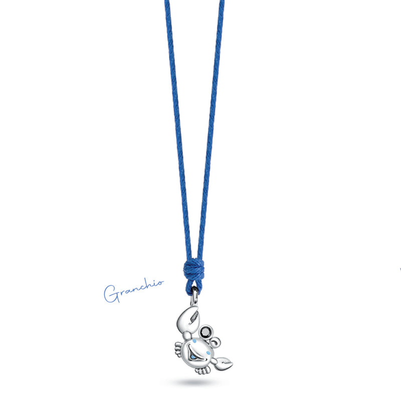 Collana Bambino Ragazzo Nanàn Argento 925 Granchio Laccio Cotone Blu NAN0439