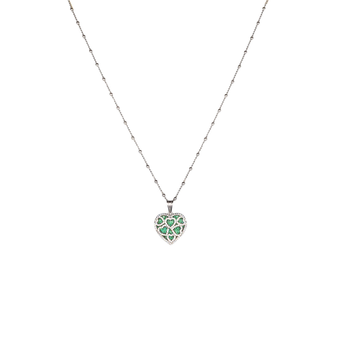 Collana Donna Re Mida Argento 925 Cuore Zirconi Verdi C015