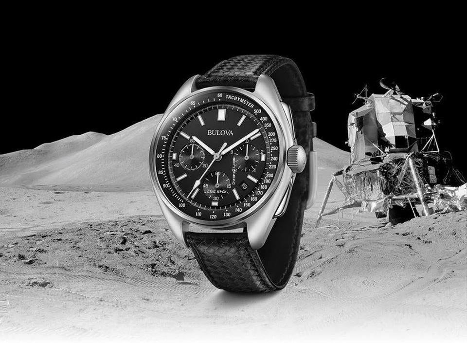 Orologio Uomo Bulova Quarzo Cronografo Lunar Pilot Nero Acciaio Pelle Data 96B251