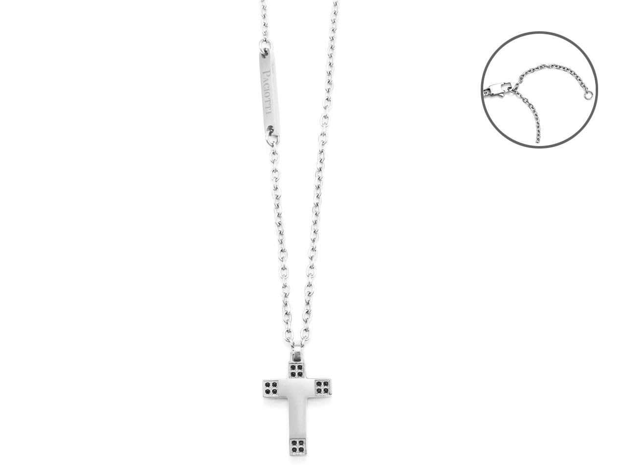 Collana Uomo 4US Cesare Paciotti Acciaio Lucido Targhetta Croce Zirconi 4UCL5579