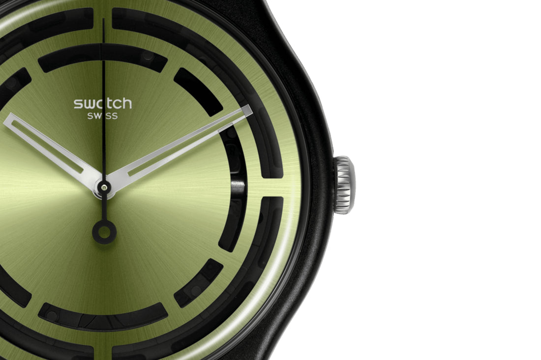Orologio Uomo Swatch Quarzo Solo Tempo Bioceramic Nero Verde Lucido SO32B117