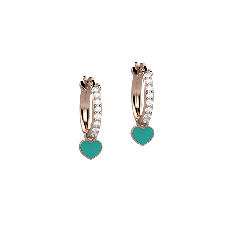 Orecchini Bambina Nanan Argento Rosè 925 Cuore Smalto Verde Zirconi NAN0356