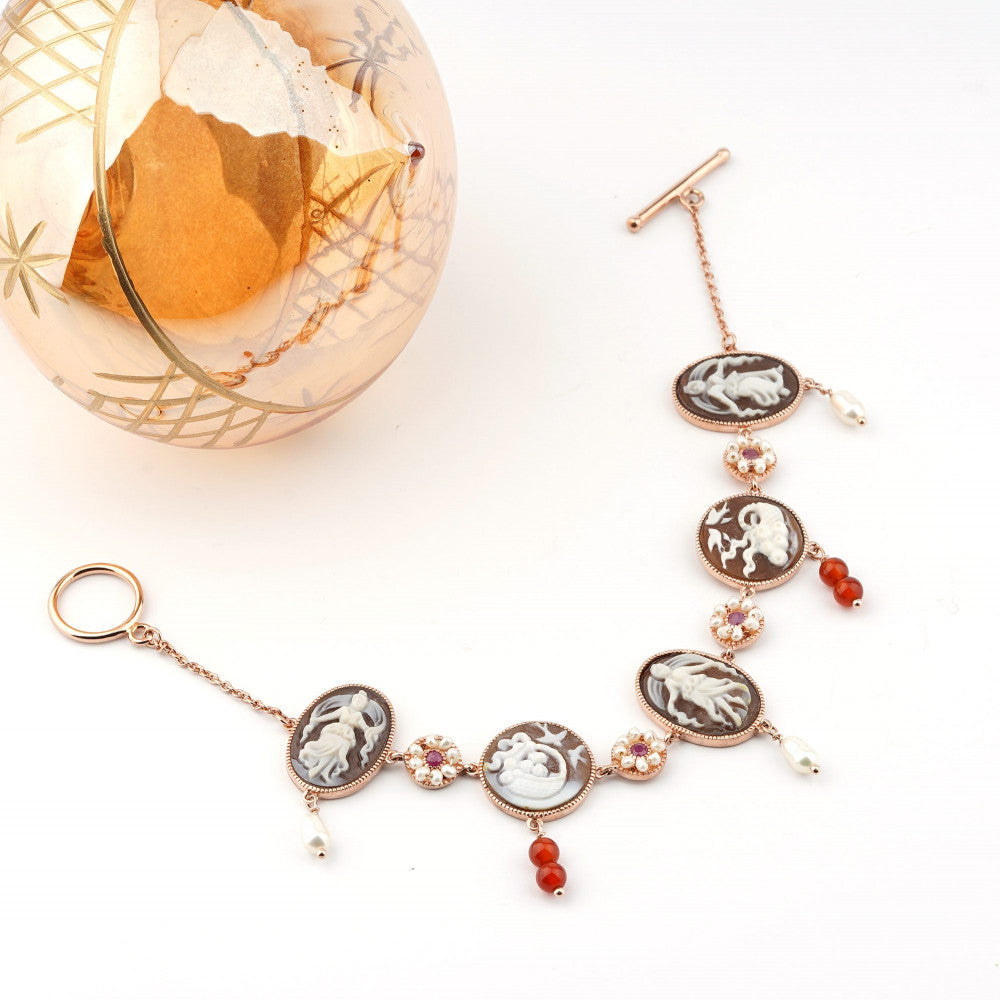 Bracciale Donna Cameo Italiano Argento Rosè 925 Dea Incisa Cammeo Marrone B909-R