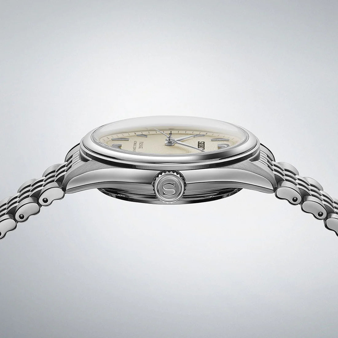Orologio Uomo Seiko Presage Automatico Bianco Crema Seta Acciaio Data SPB463J1