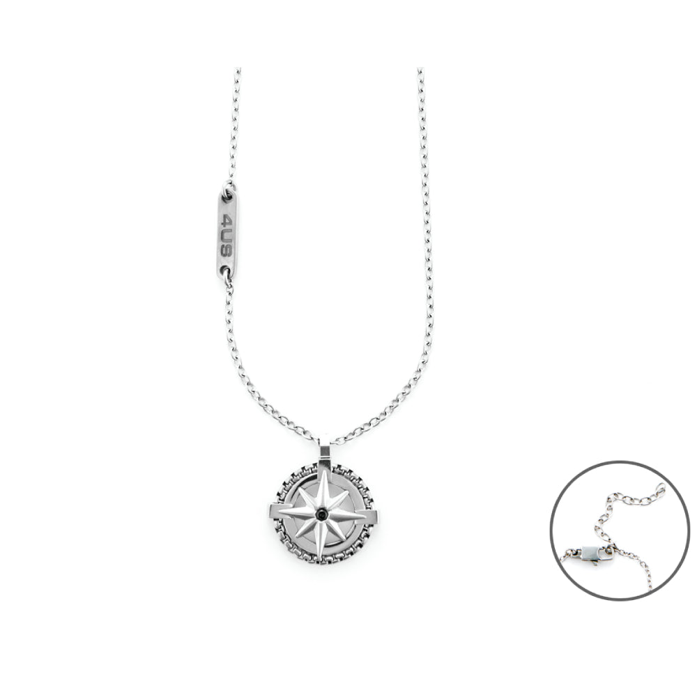 Collana Uomo 4US Cesare Paciotti Acciaio Targhetta Rosa Dei Venti Lucida 4UCL5952