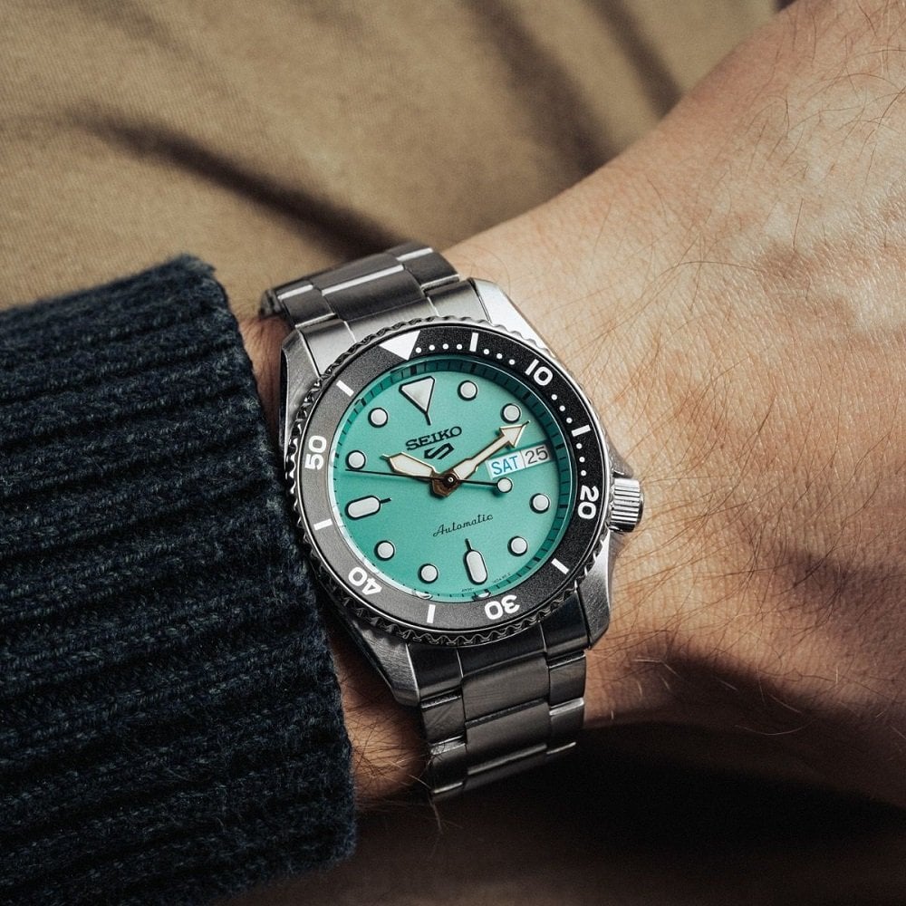 Orologio Uomo Seiko 5 Automatico 38 mm Acciaio Turchese Nero SRPK33K1
