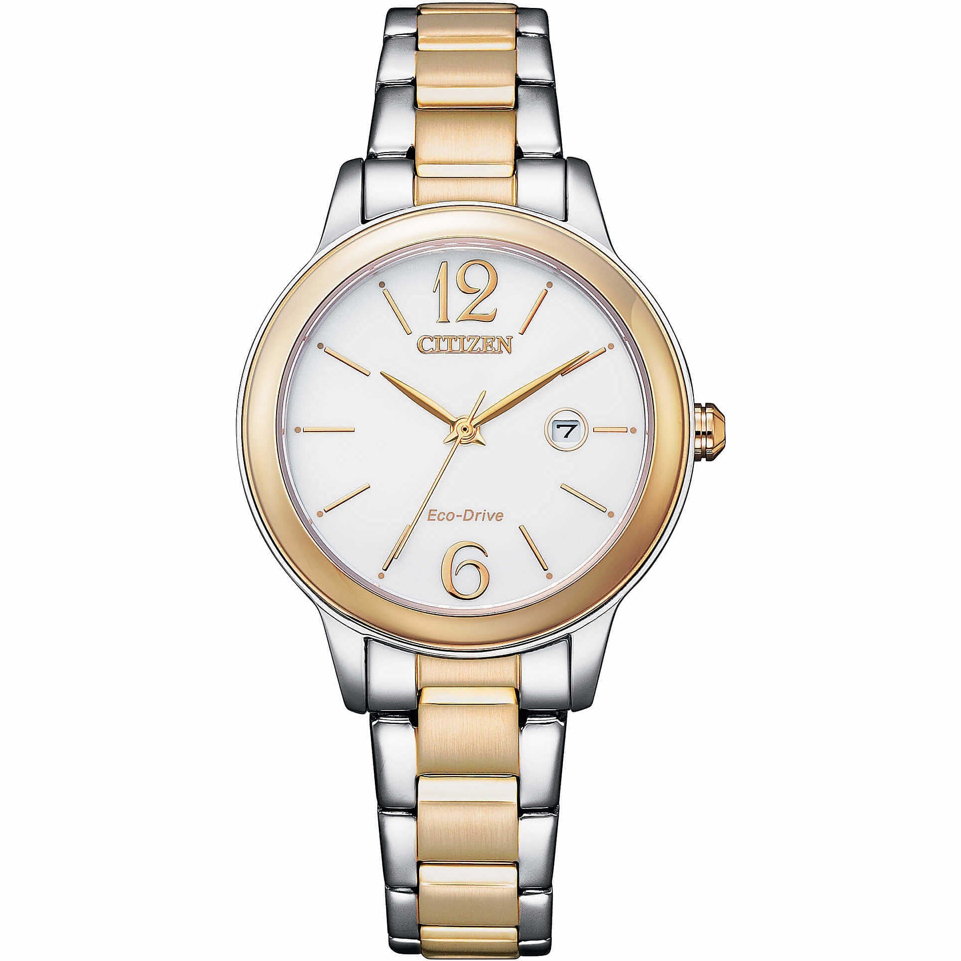 Orologio Donna Eco Drive Solo Tempo Data Bianco Acciaio Bicolore EW2626-80A