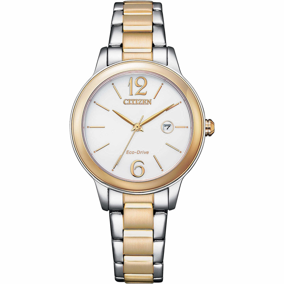Orologio Donna Eco Drive Solo Tempo Data Bianco Acciaio Bicolore EW2626-80A