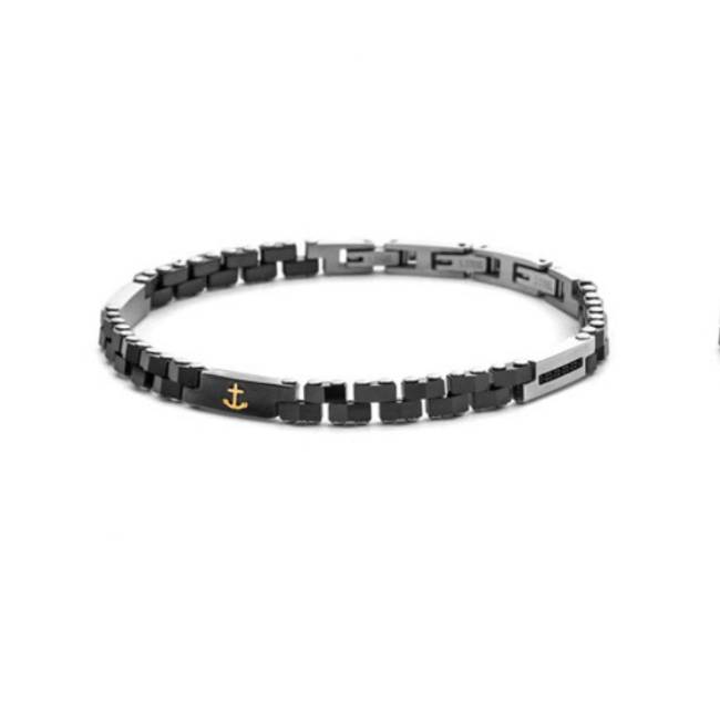 Bracciale Uomo 4US Cesare Paciotti Acciaio Ceramica Nera Ancora Oro 18 Spinelli Neri 4UBR8809