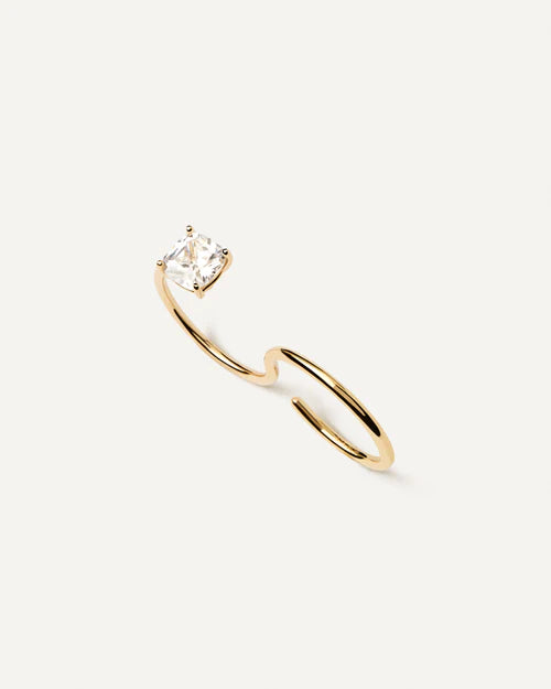 Anello Donna PDPaola Argento Dorato 925 Doppio Dito Zircone Bianco AN01-A27-12