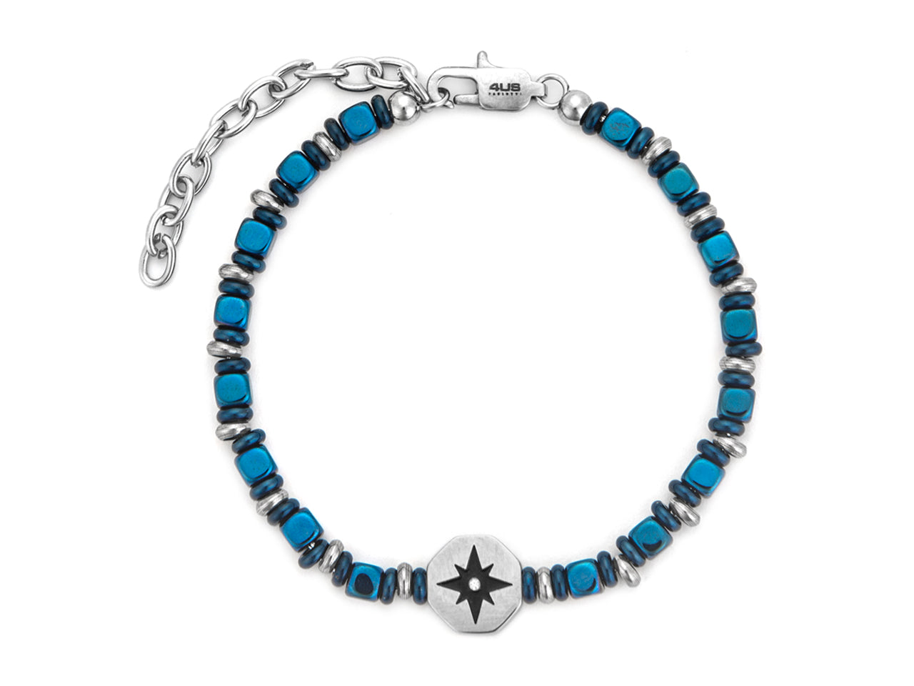 Bracciale Uomo 4US Cesare Paciotti Acciaio Bianco e rosa dei Venti in pvd blu  4UBR7883