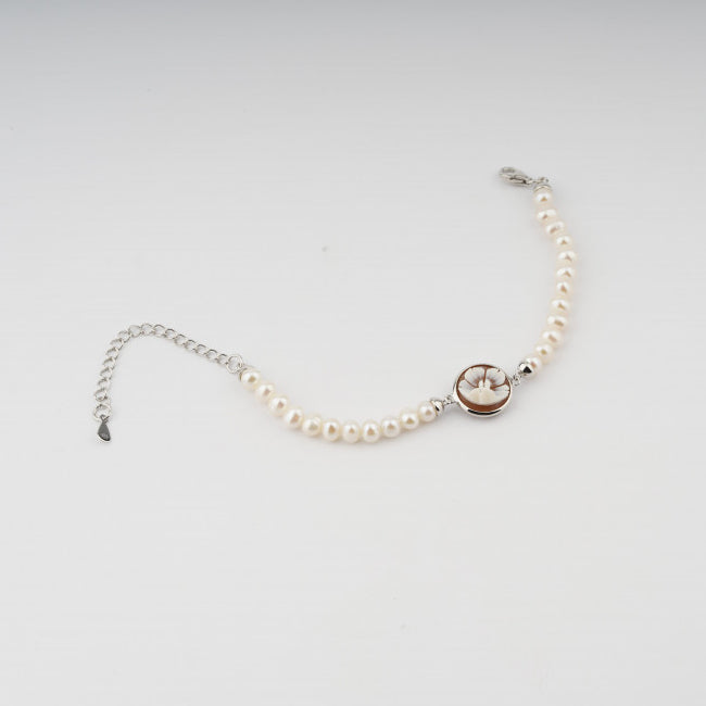 Bracciale Donna Cameo Italiano Argento 925 Fiore Inciso Cammeo Marrone B3P-B