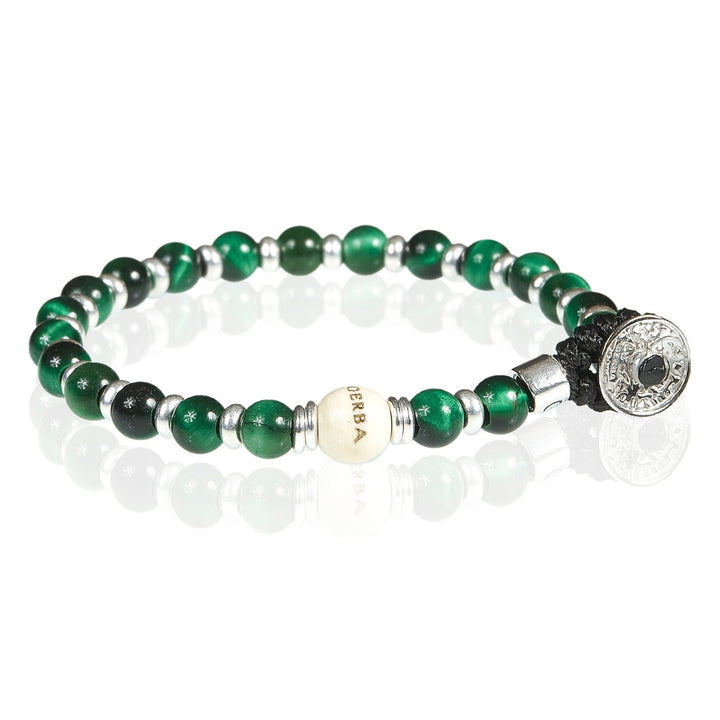 Bracciale Unisex Gerba Argento 925 Pietre Occhio di Tigre Verde COD.065