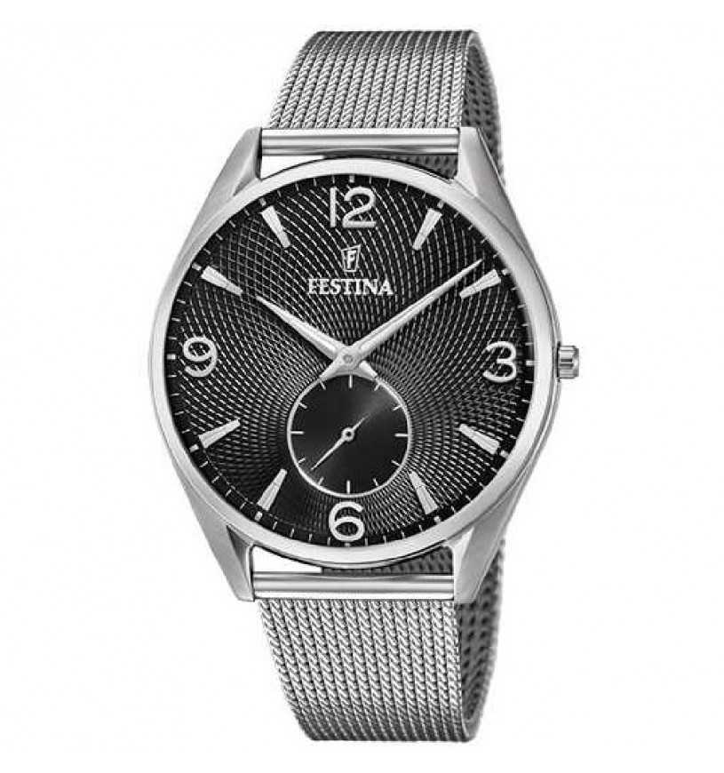 Orologio Uomo Acciaio Festina Cinturino Maglia Milano Piccola Secondi F6869/4