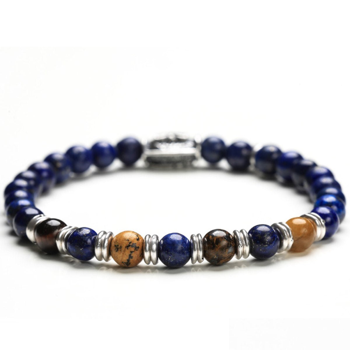 Bracciale Unisex Gerba Argento 925 Elastico Pietre Occhio Di Tigre Blu COD.247