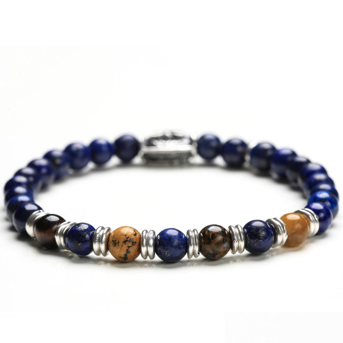 Bracciale Unisex Gerba Argento 925 Elastico Pietre Occhio Di Tigre Blu COD.247
