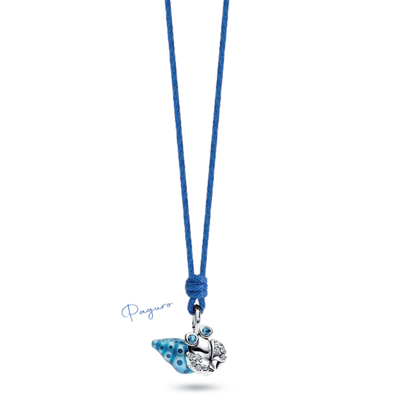Collana Bambino Ragazzo Nanàn Argento 925 Paguro Laccio Cotone Blu NAN0438