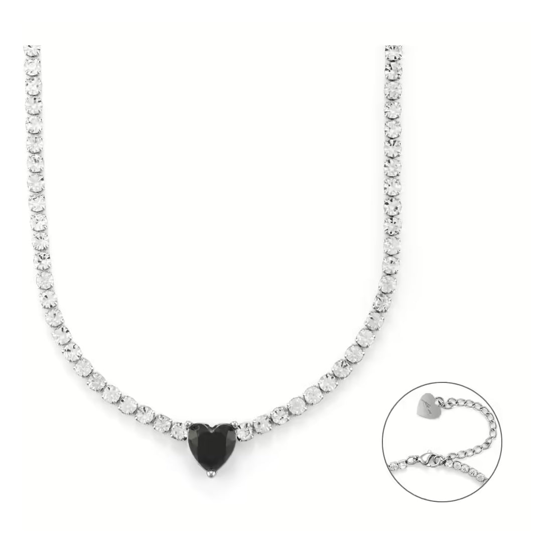Collana Tennis Donna 4US Cesare Paciotti Acciaio Zirconi Cuore Nero 4UBR6265W
