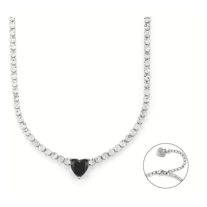 Collana Tennis Donna 4US Cesare Paciotti Acciaio Zirconi Cuore Nero 4UBR6265W