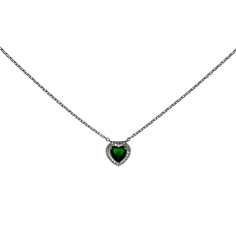 Collana Donna Re Mida Argento 925 Cuore Zirconi Verdi Bianchi CL DJV-3V