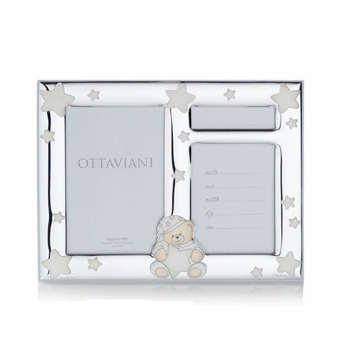 Portafoto Ottaviani Argento 999 Nascita Beige Orsetto  int cm 9x14 est cm 23,6x19 7017D