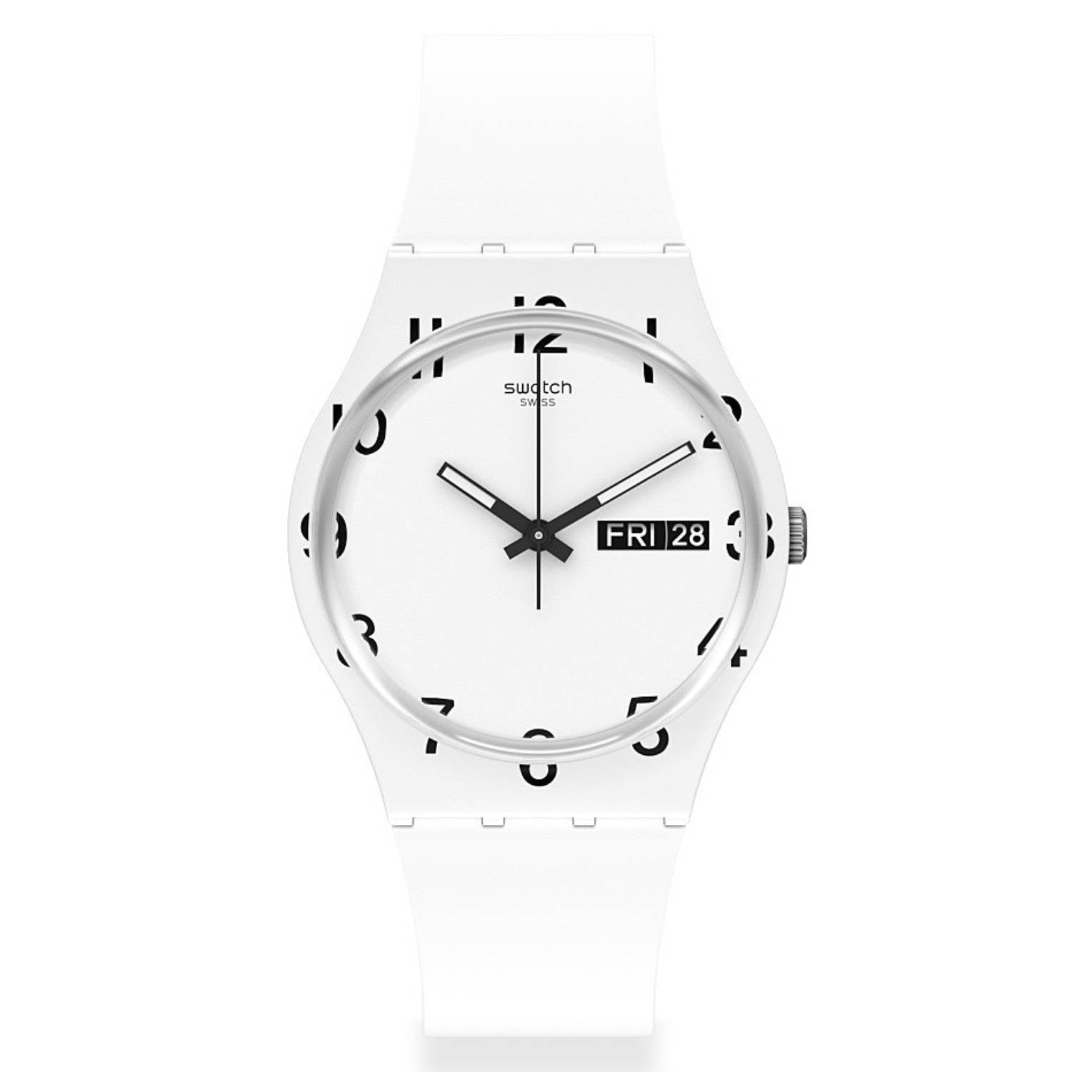 Orologio Donna Gomma Silicone Swatch Quarzo Solo Tempo Bianco Doppia Data GW716