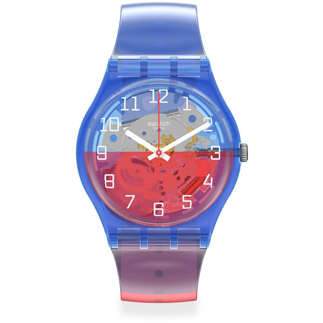 Orologio Uomo Swatch Bambino Quarzo Solo Tempo Scheletrato Rosso Blu GN275