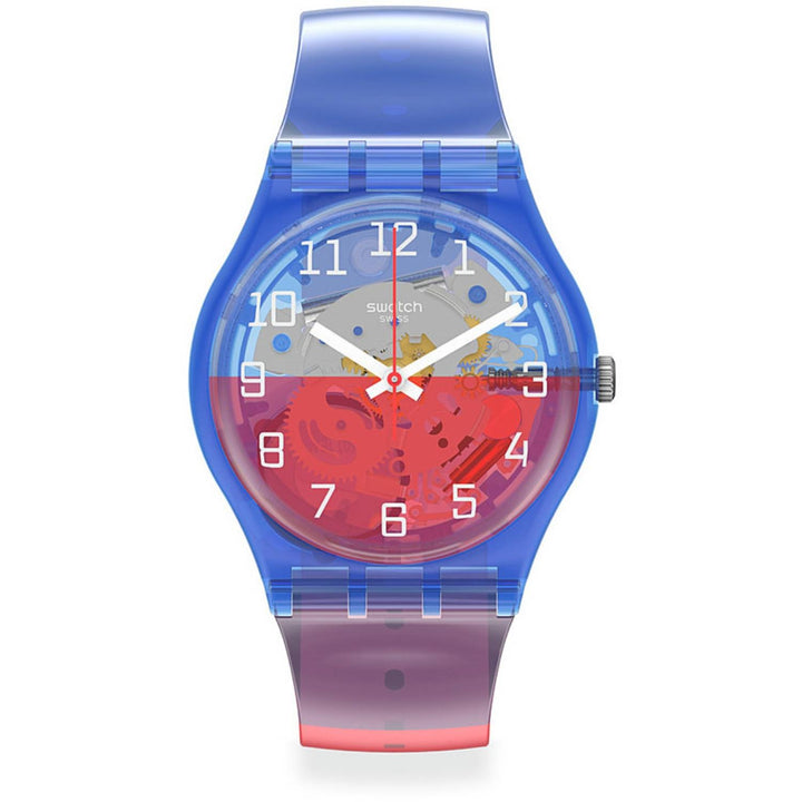 Orologio Uomo Swatch Bambino Quarzo Solo Tempo Scheletrato Rosso Blu GN275