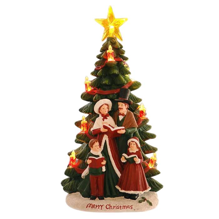 Scultura Vetur Resina Cantori Led Albero Di Natale 30 cm 93554