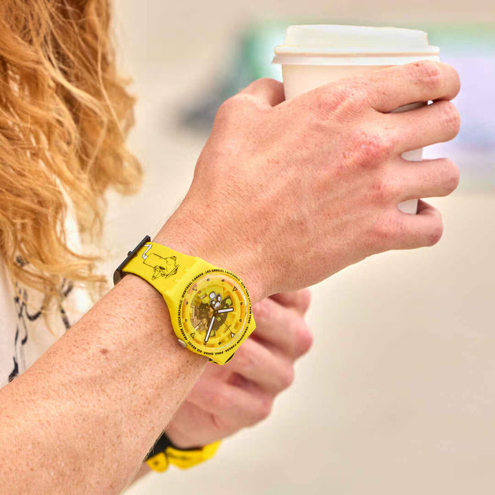Orologio Unisex Swatch TIME WITH ANDY ANDERSON Nero SCheletrato Giallo SO29J101