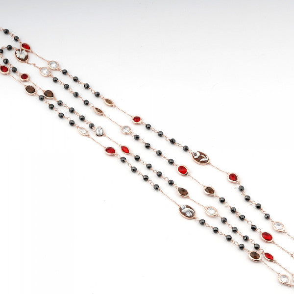 Collana Donna Cameo Italiano Argento Rosè 925 Quarzi Libellula C16-R