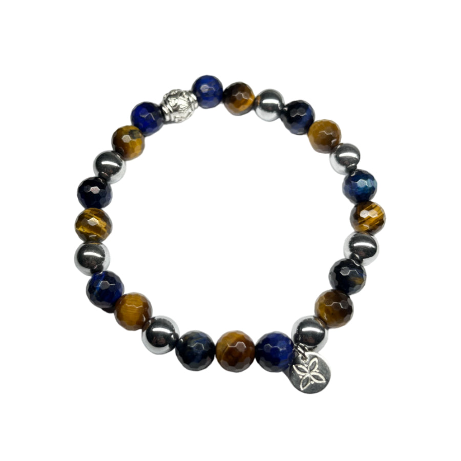 Bracciale Uomo Gerba Argento 925 Pietre Occhio di Tigre Marrone Blu COD.445