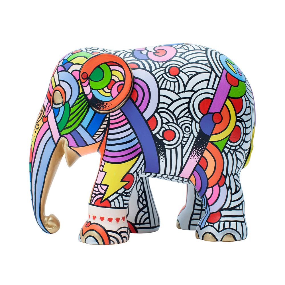 Scultura Elefante Onlylux Peace Love And Music 15cm Resina Dipinto A Mano 8858831241947
