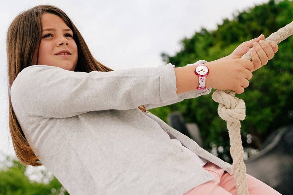 Orologio Bambina Swatch Flik Flak Marinette Quarzo Solo Tempo Foglie Rosa ZFPNP095