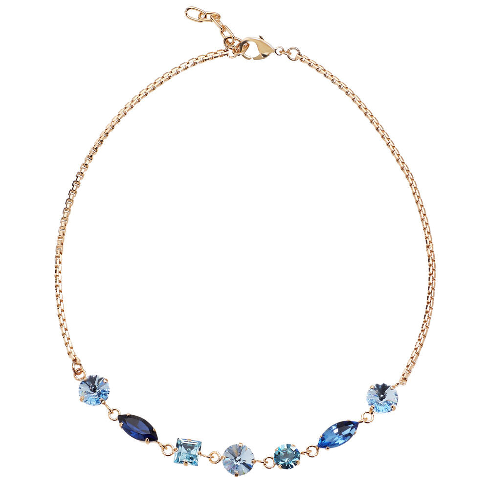 Collana Donna Ottaviani Bronzo Catena Girocollo Dorata Zirconi Blu 500728C