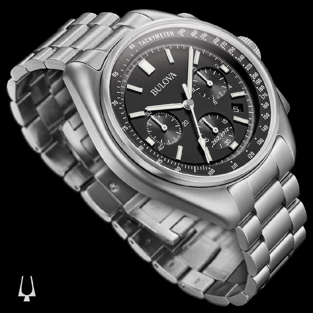 Orologio Uomo Bulova Quarzo Cronografo Lunar Pilot Nero Acciaio Data 96B258