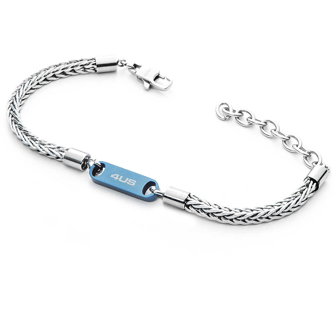 Bracciale Uomo 4US Cesare Paciotti Catena Acciaio Targhetta Blu Lucida 4UBR5009