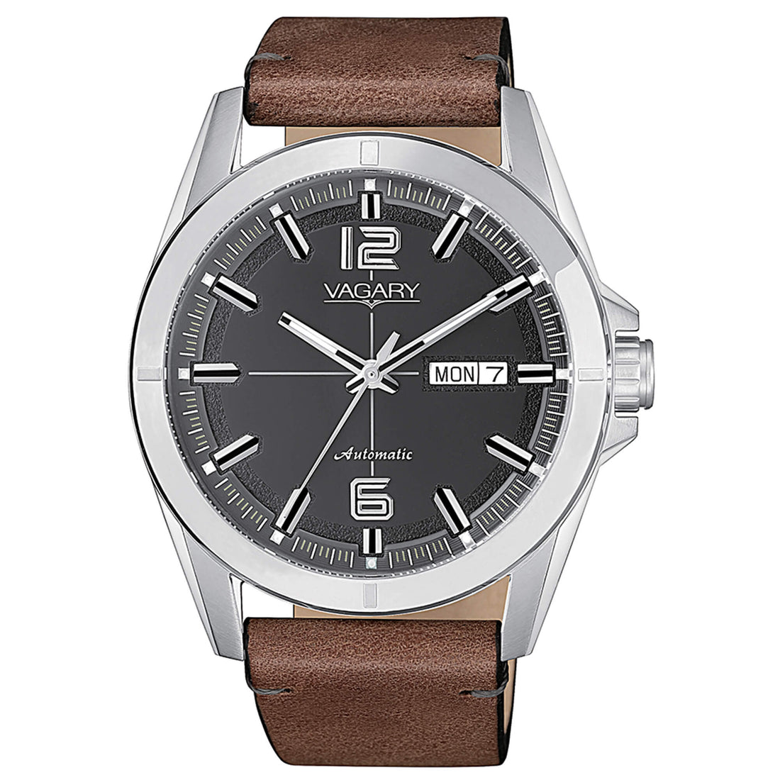 Orologio Uomo Vagary Automatico Gear Matic 101 Acciaio Pelle Marrone IX3-017-60L