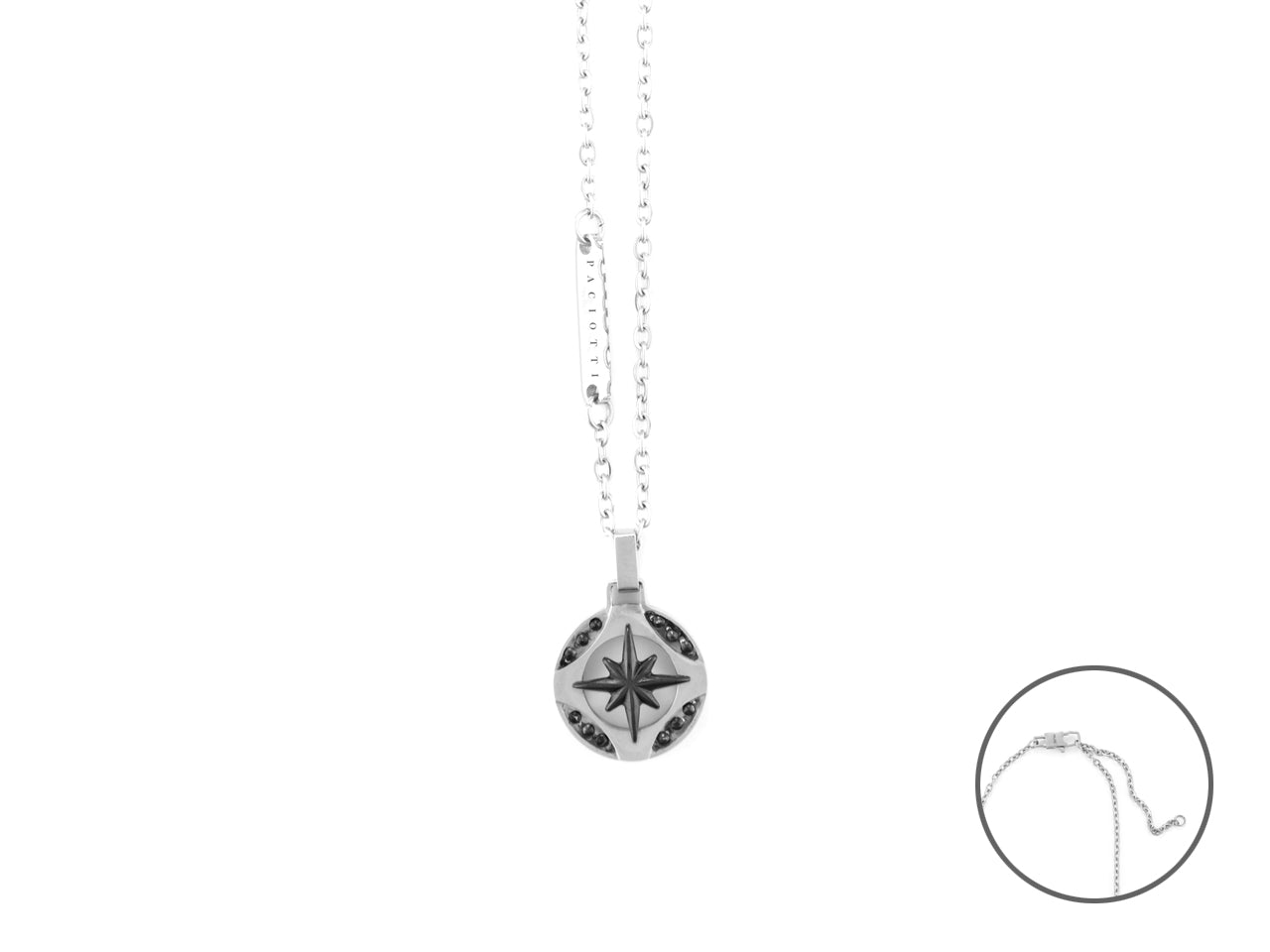 Collana Uomo 4US Cesare Paciotti Acciaio Rosa Dei Venti Zirconi Neri 4UCL6799